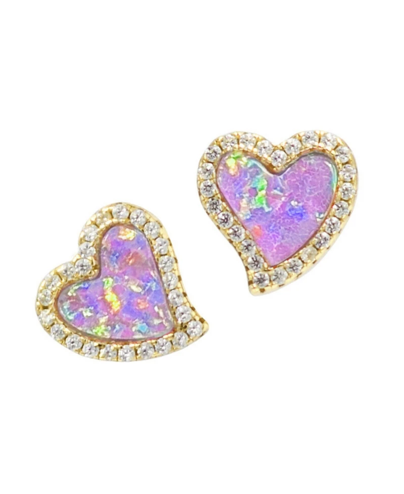 Kamaria Amore Heart Stud Earrings With Lab-Grown Opal 14k Gold Plated Sterling Silver