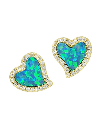 Kamaria Amore Heart Stud Earrings With Lab-Grown Opal 14k Gold Plated Sterling Silver