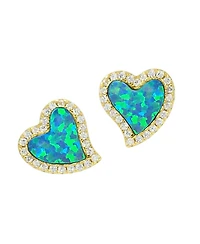 Kamaria Amore Heart Stud Earrings With Lab-Grown Opal 14k Gold Plated Sterling Silver