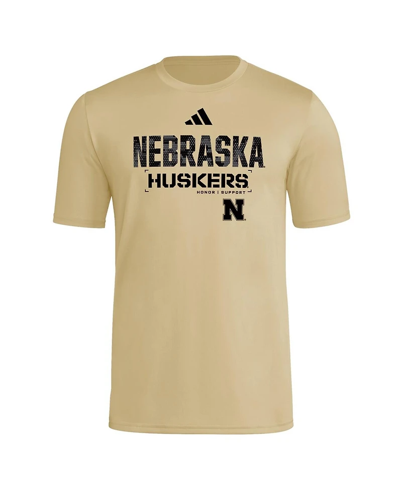 Adidas Men's Natural Nebraska Huskers 2025 Military Appreciation Pre-Game Aeroready T-Shirt
