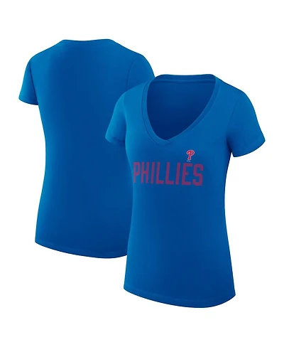 G-iii 4Her by Carl Banks Women's Royal Philadelphia Phillies Super-Slim Fit Lightweight Dot Print V-Neck T-Shirt