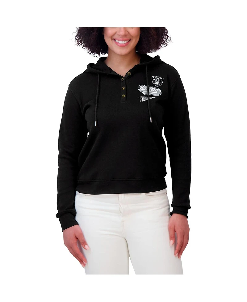 Wear by Erin Andrews Women's Black Las Vegas Raiders Plus Waffle Hoodie Pullover Top