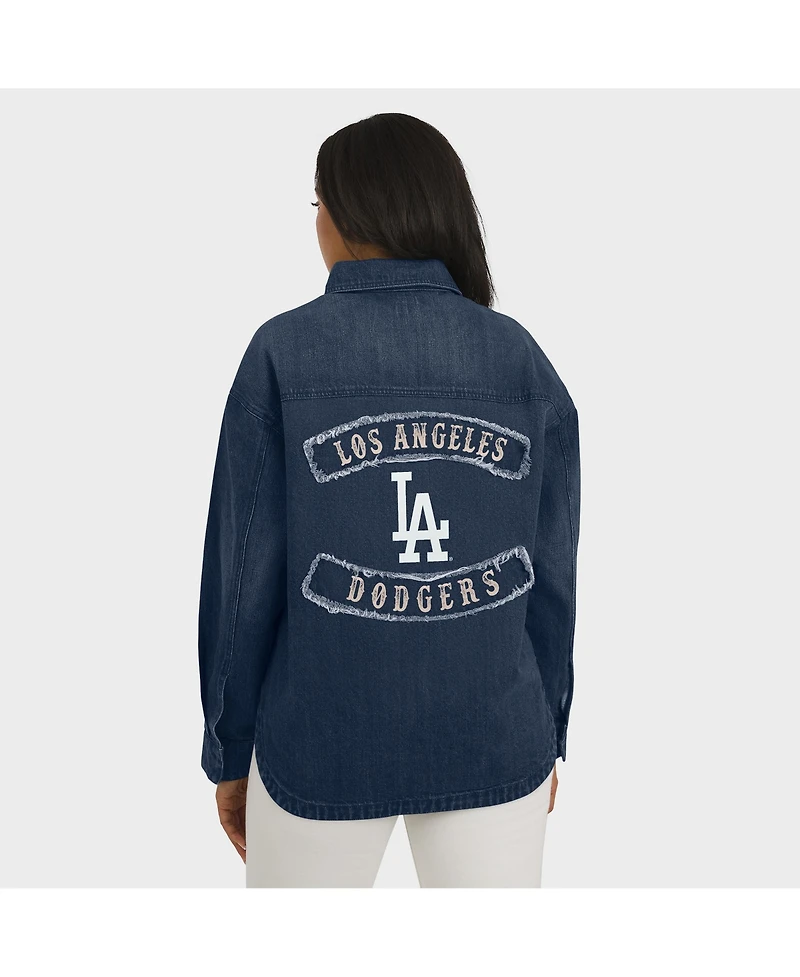 Wear by Erin Andrews Women's Denim Los Angeles Dodgers Washed Oversized Full-Snap Shacket