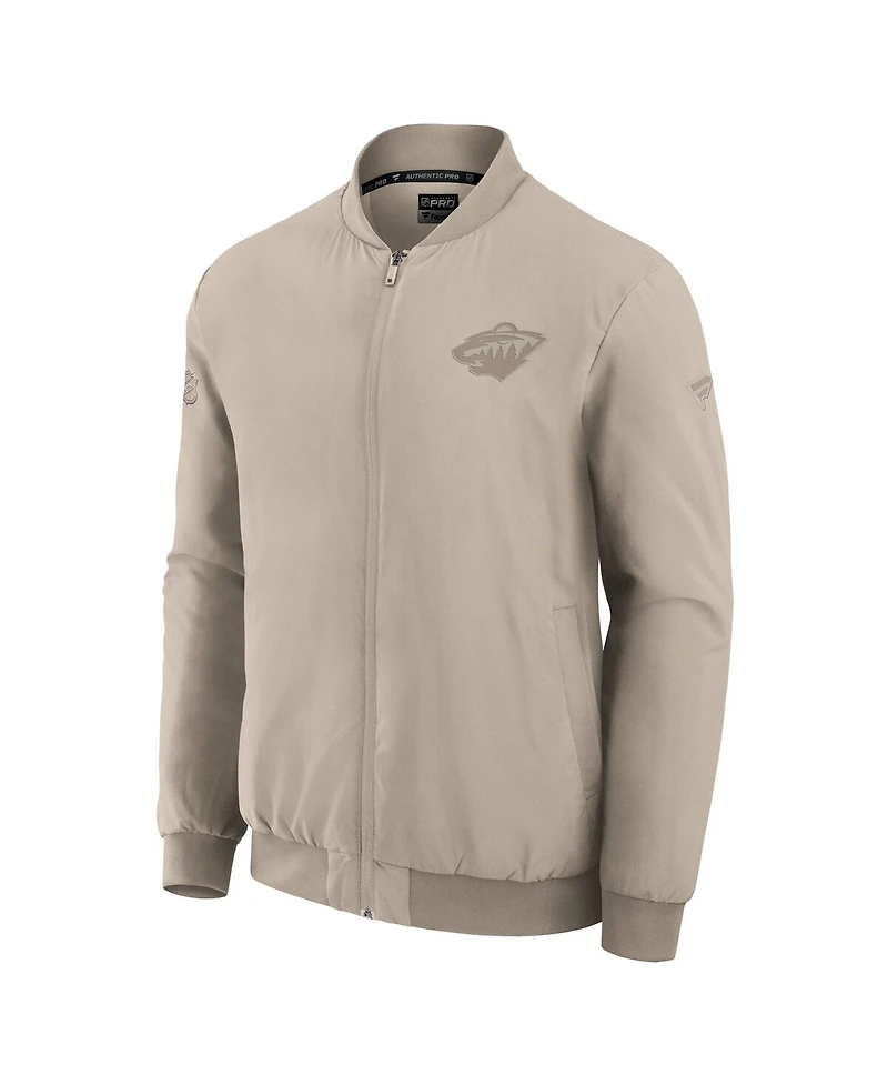 Fanatics Men's Tan Minnesota Wild Authentic Pro Road Lightweight Full-Zip Bomber Jacket