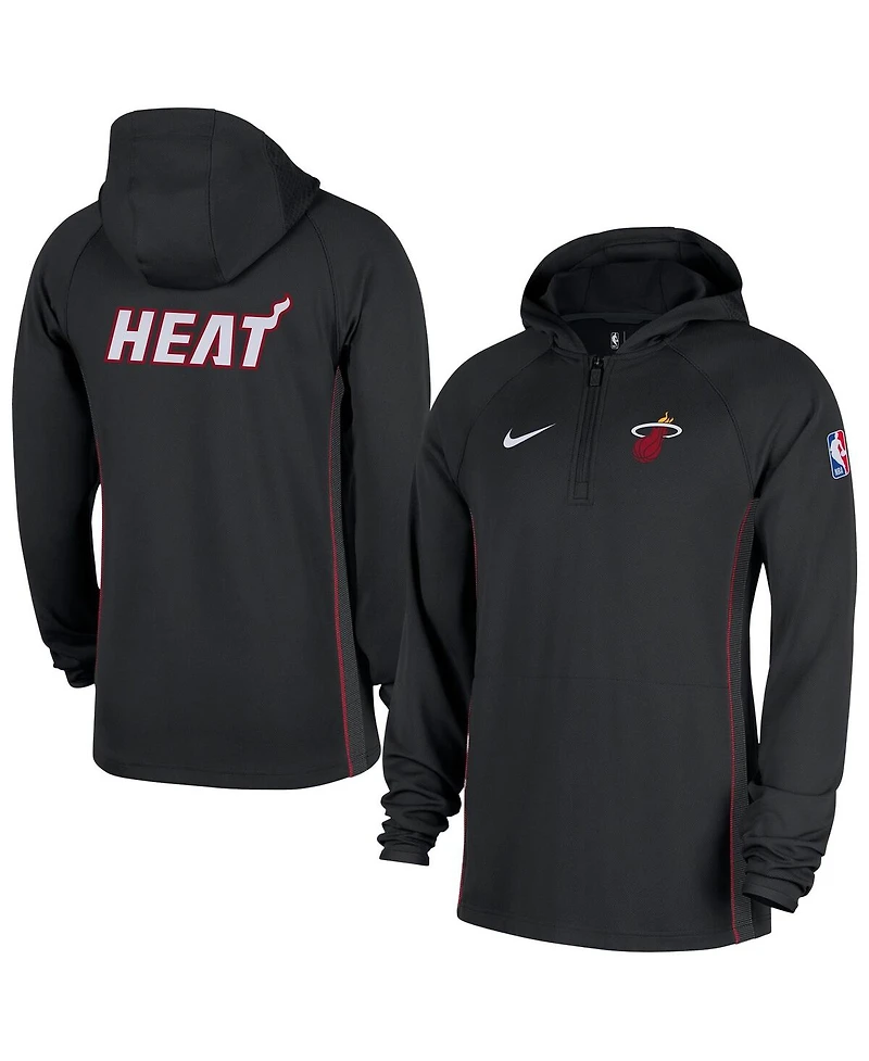 Nike Men's Black Miami Heat Authentic On Court Zone Quarter-Zip Dri-fit Hoodie Jacket