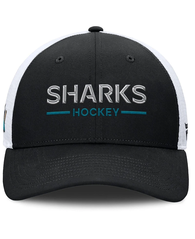 Fanatics Men's Black/White San Jose Sharks Authentic Pro Rink Lockup Adjustable Trucker Hat
