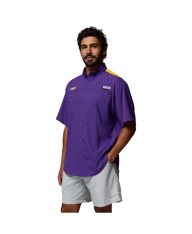 Columbia Men's Purple Lsu Tigers Tamiami Color Block Omni-Shade Button-Down Shirt