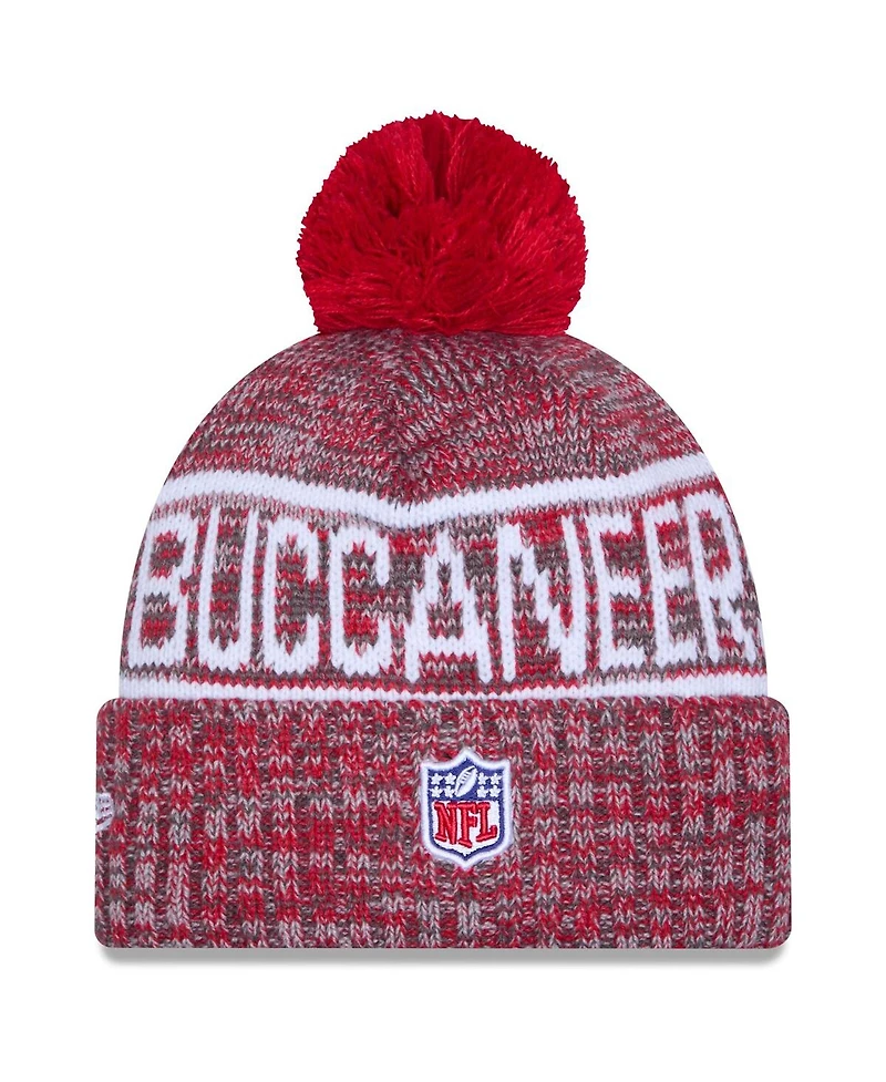 New Era Men's Red Tampa Bay Buccaneers 2025 Sideline Cold Weather Cuffed Pom with Knit Hat