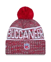 New Era Men's Red Tampa Bay Buccaneers 2025 Sideline Cold Weather Cuffed Pom with Knit Hat
