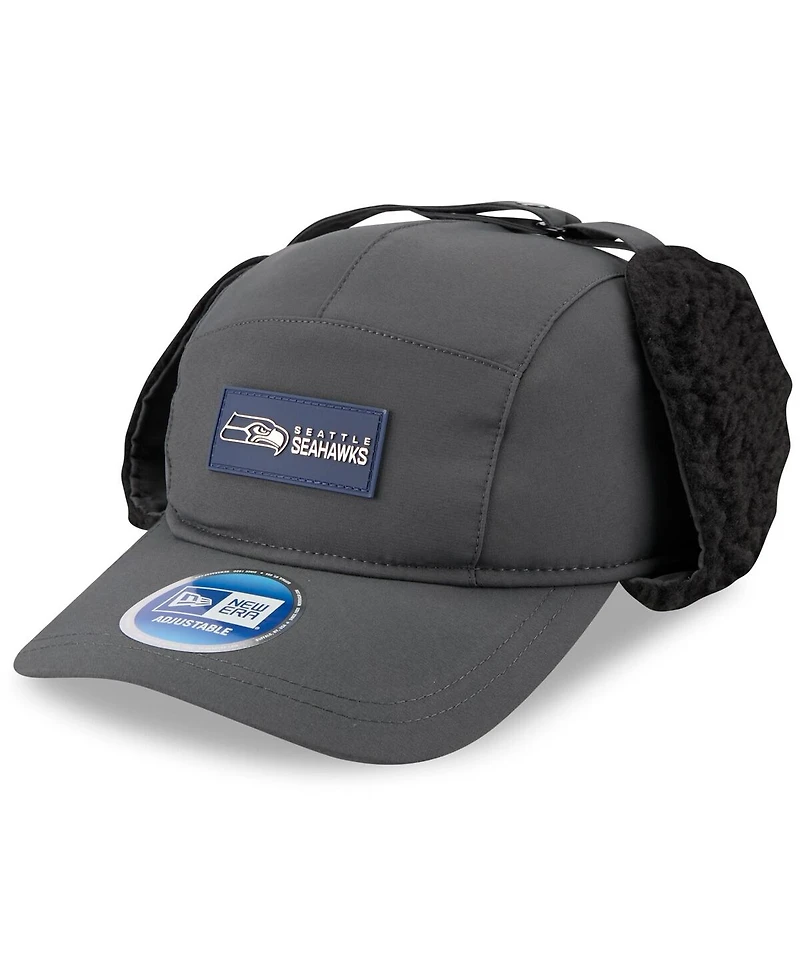 New Era Men's Charcoal Seattle Seahawks 2025 Sideline Cold Weather Runner Dog Ear Adjustable Hat