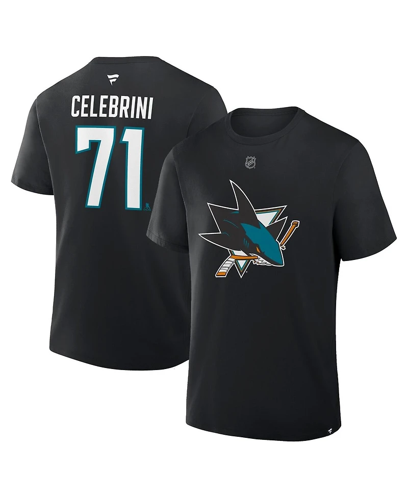 Fanatics Men's Macklin Celebrini Black San Jose Sharks Authentic Stack Name and Number T-Shirt