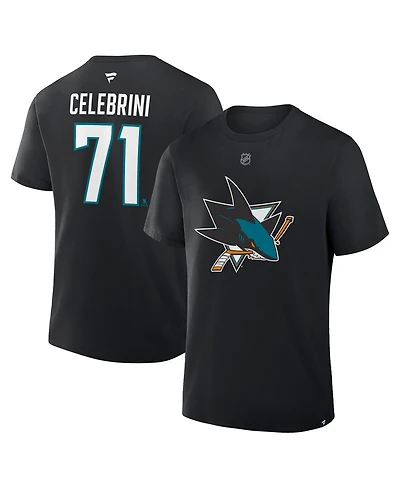 Fanatics Men's Macklin Celebrini Black San Jose Sharks Authentic Stack Name and Number T-Shirt