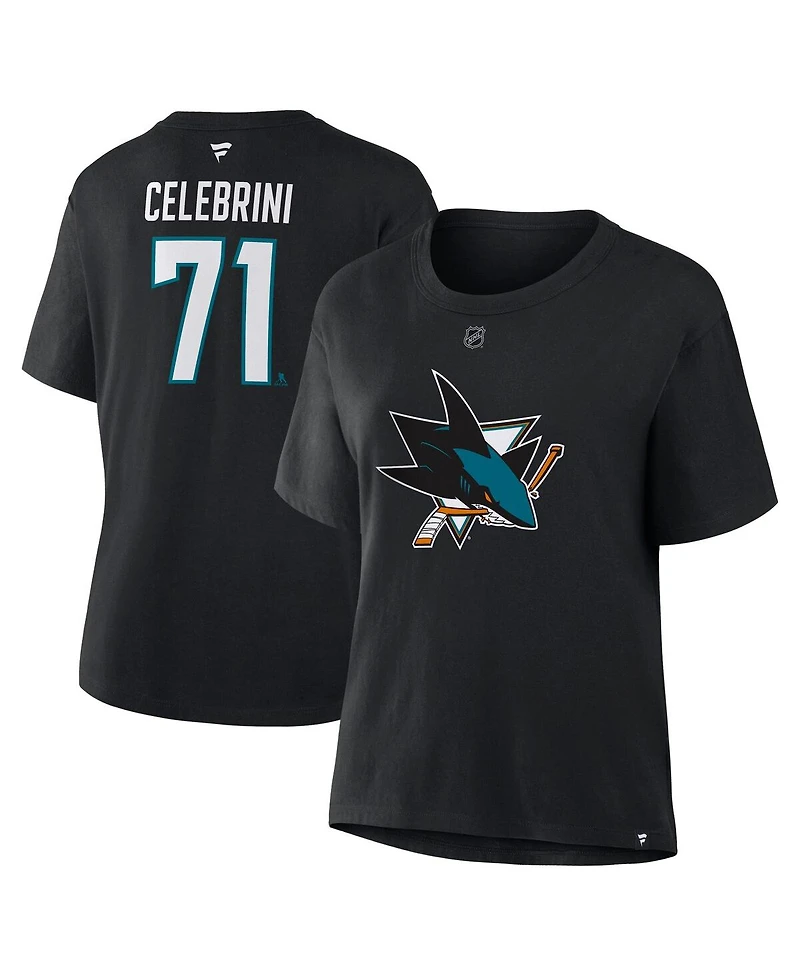 Fanatics Women's Macklin Celebrini Black San Jose Sharks Authentic Stack Name Number T-Shirt