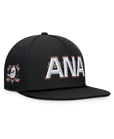 Fanatics Men's Black Anaheim Ducks Authentic Pro Rink Team Code Snapback Hat