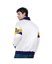 Starter Men's White Los Angeles Lakers Triple Option Varsity Full-Snap Satin Jacket