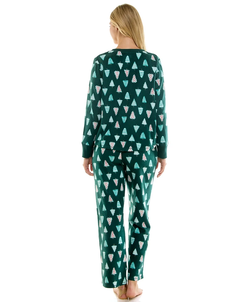 Roudelain Women's 2-Piece Printed Long-Sleeve Top and Straight Leg Pants