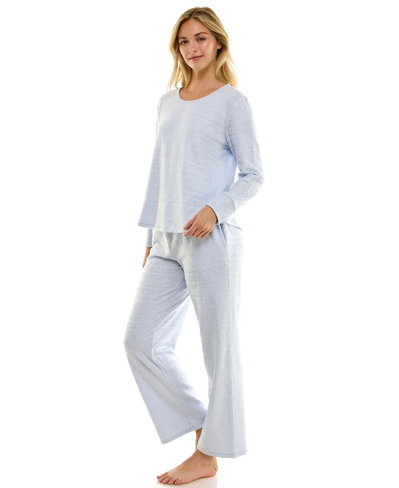 Roudelain Women's 2-Piece Printed Long-Sleeve Top and Straight Leg Pants