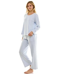 Roudelain Women's 2-Piece Printed Long-Sleeve Top and Straight Leg Pants
