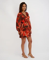 kensie Women's Long-Sleeve V-Neck Dress