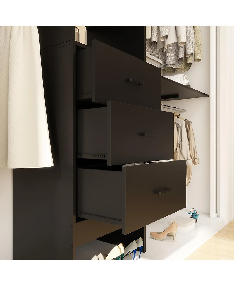 Aheaplus 96'' Closet Organizer System with 3 Wood Drawers, Shelving Towers & Hanging Rods, 8FT Doors