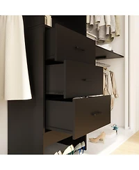 Aheaplus 96'' Closet Organizer System with 3 Wood Drawers, Shelving Towers & Hanging Rods, 8FT Doors