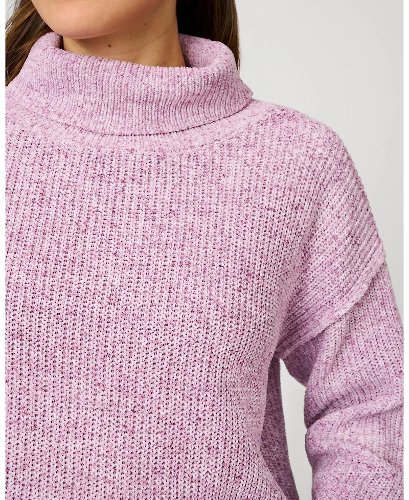 Cable & Gauge Women's Heathered Yarn Relaxed Lounge Turtleneck Sweater