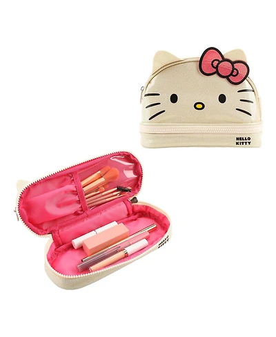 Hello Kitty Character Face White Glitter 6" Cosmetic Pouch