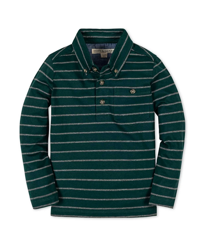 Hope & Henry Little and Big Boys' Organic Long Sleeve Jersey Knit Polo Shirt