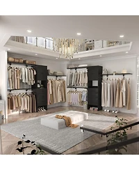 Aheaplus 10FT Closet System with 3 Drawers, 120'' Walk-in Organizer Shelving Towers and Hanging Rods