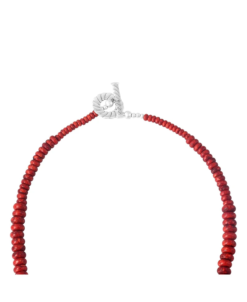 American West Jewelry Sterling Silver Red Coral Bead Toggle Necklace, 20 Inches