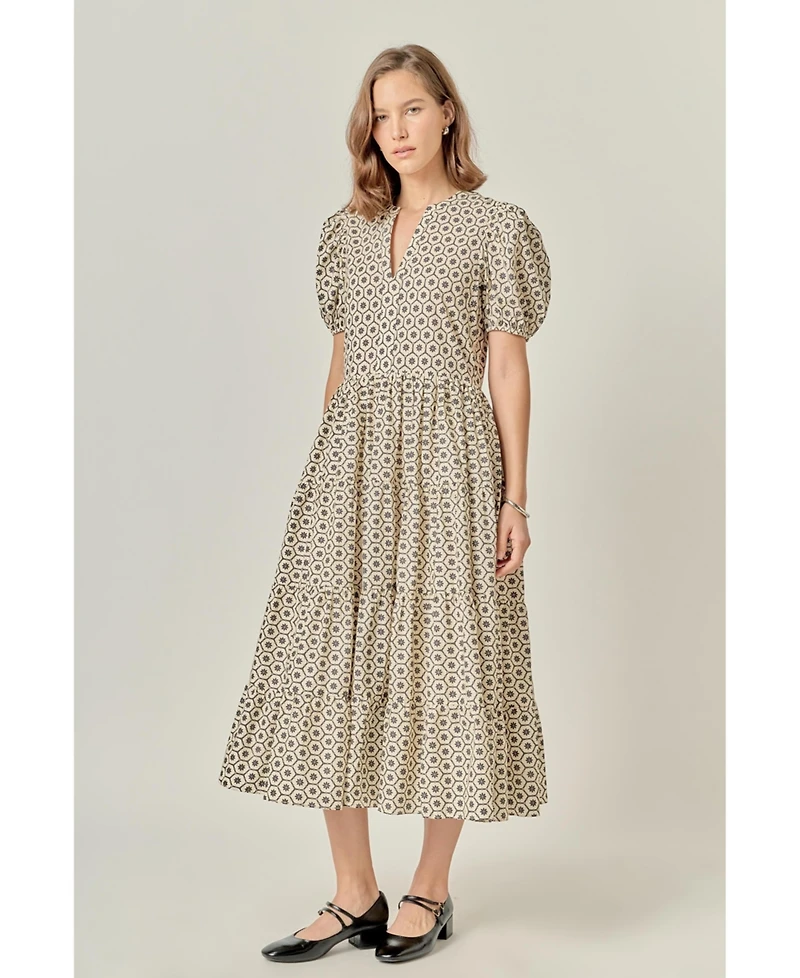 English Factory Women's Print Puff Sleeve Midi Dress