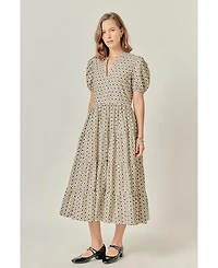 English Factory Women's Print Puff Sleeve Midi Dress