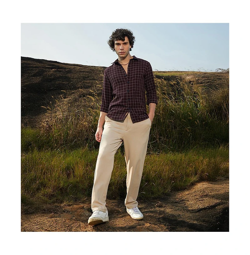 Campus Sutra Men's Mocha Brown Graph-Check Shirt
