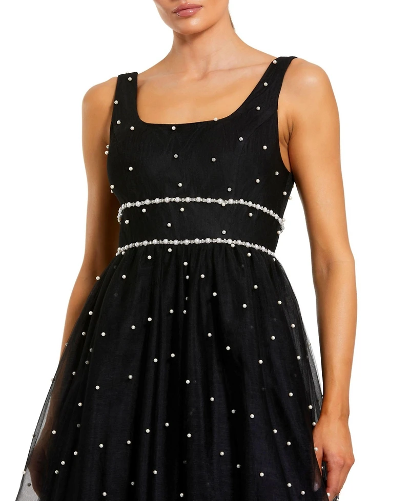 Mac Duggal Women's Pearl Embellished Tulle Sleeveless Ballgown