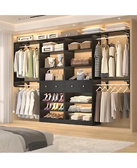 Aheaplus Closet System with Drawer, 5FT Organizer 2 Hanging Rods and Adjustable Shelf, Reversible