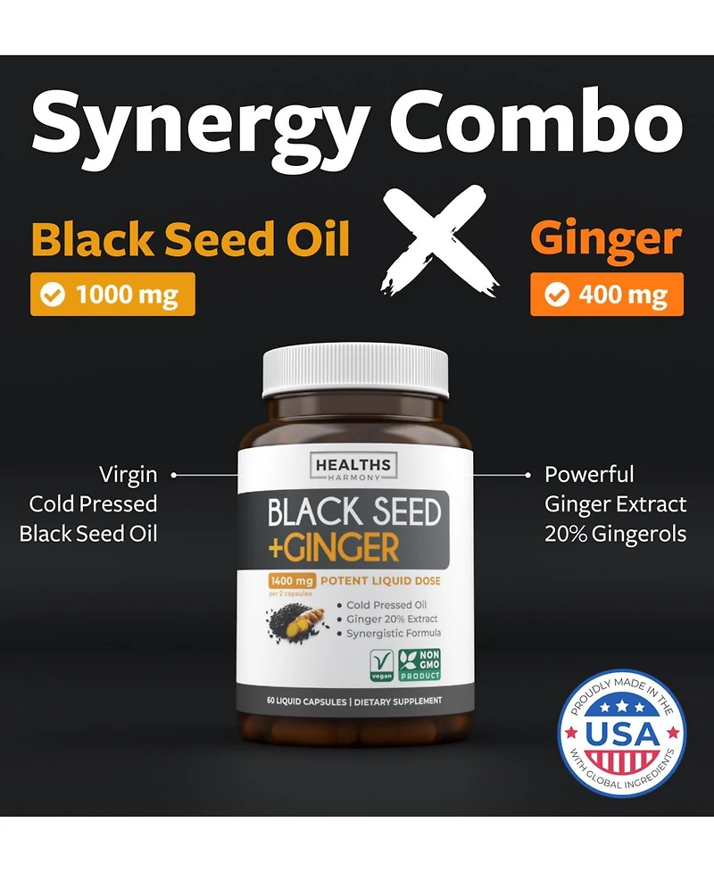 Healths Harmony Black Seed Oil + Ginger, 60ct