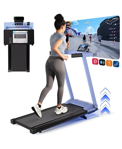 Deerrun Treadmill with 5% Incline, 300lbs Capacity Folding Small Treadmills for Home Portable Running Treadmill with Handles