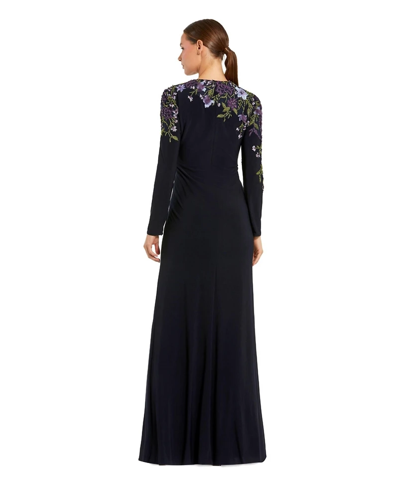 Mac Duggal Women's Embellished Long Sleeve Fitted Jersey Gown