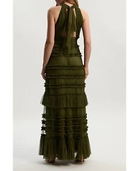 Karen Millen Women's Tulle Layered Halter Neck Maxi Dress