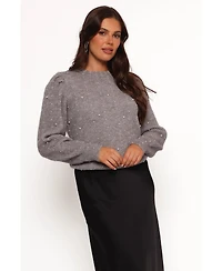 Petal and Pup Women's Makena Pearl Detail Knit Sweater - Heather Grey