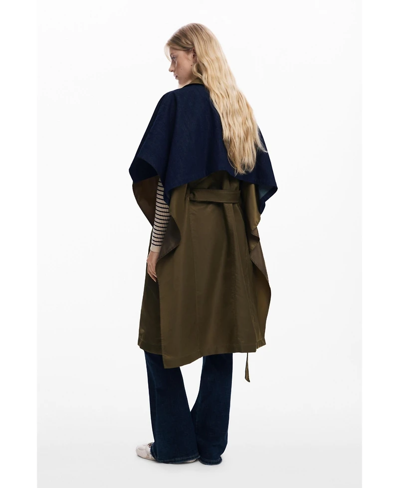 Desigual Women's Bimaterial trench-style poncho