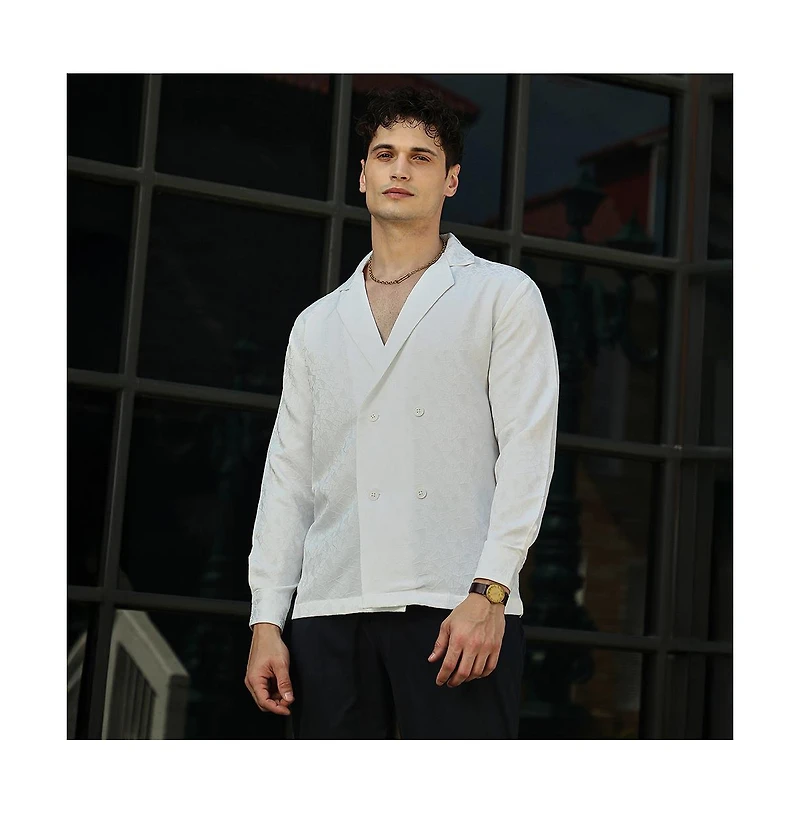 Campus Sutra Men's Daisy White Double-Breasted Moziac Shirt