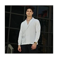 Campus Sutra Men's Daisy White Double-Breasted Moziac Shirt