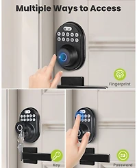 Keyless-Entry No-App Deadbolt Smart Lock with Fingerprint, Keypad, 2 Keys, Auto-Lock, IP56 Waterproof, Black