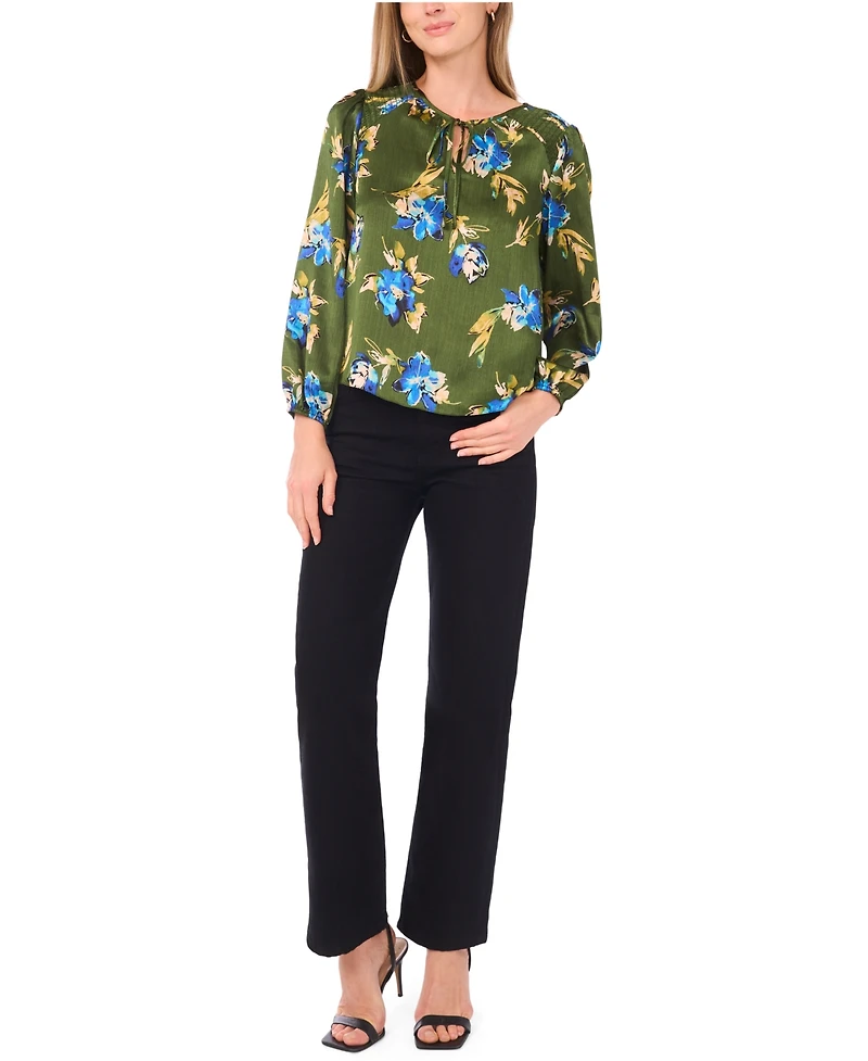 Sam & Jess Petite Long-Sleeve Ruched Shoulder Tie Top