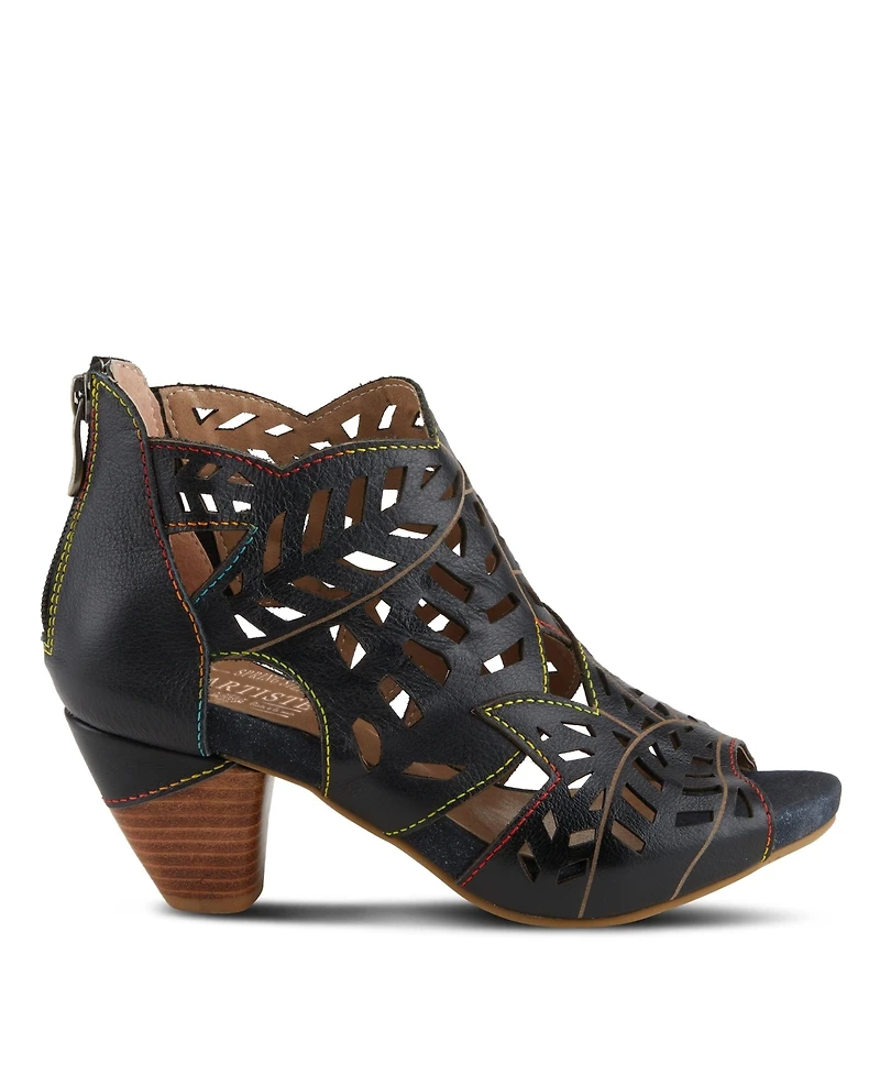 L Artiste Women s Icon Laser-Cut Leather Bootie with Ombre Edge and Zipper Closure