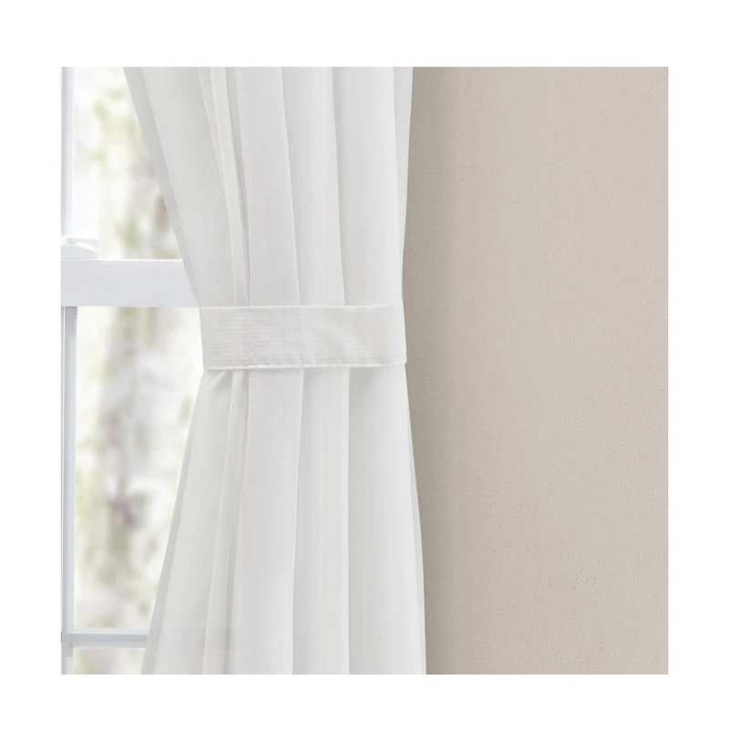 Ellis Curtain Cotton Voile 1.5" Rod Packet Tailored Curtain Panel Pair for Windows 80" x 63" White