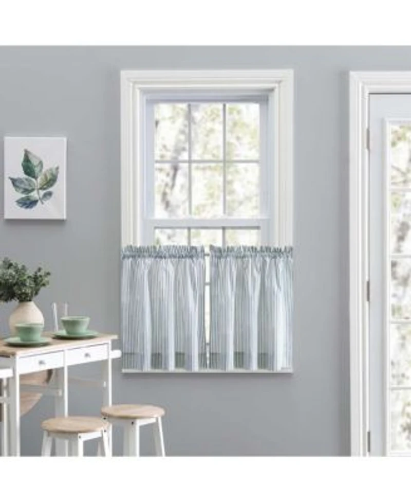 Ellis Curtain Plaza Classic Ticking Stripe Printed On Natural Ground 1.5 X22 Rod Pocket Tailored Tiers 56 X22 X 24 X22