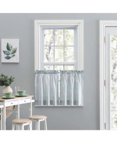 Ellis Curtain Plaza Classic Ticking Stripe Printed On Natural Ground 1.5 X22 Rod Pocket Tailored Tiers 56 X22 X 24 X22