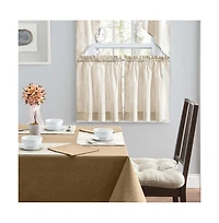 Ellis Curtain Plaza Classic Ticking Stripe Printed 1.5" Rod Pocket Tailored Tiers 56" x 36" Tan